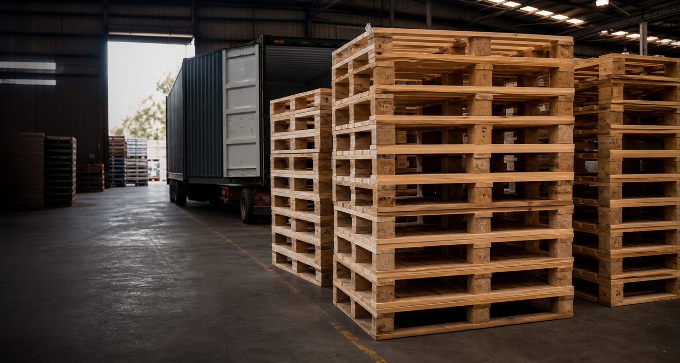 Operação logística com pallets preparados para exportação
